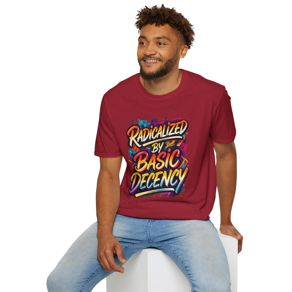 Radicalized by Basic Decency T-Shirt Colorful Graffiti Typography