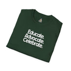 Educate. Advocate. Celebrate. Minimalist Pride T-Shirt - EqualiTees.Me
