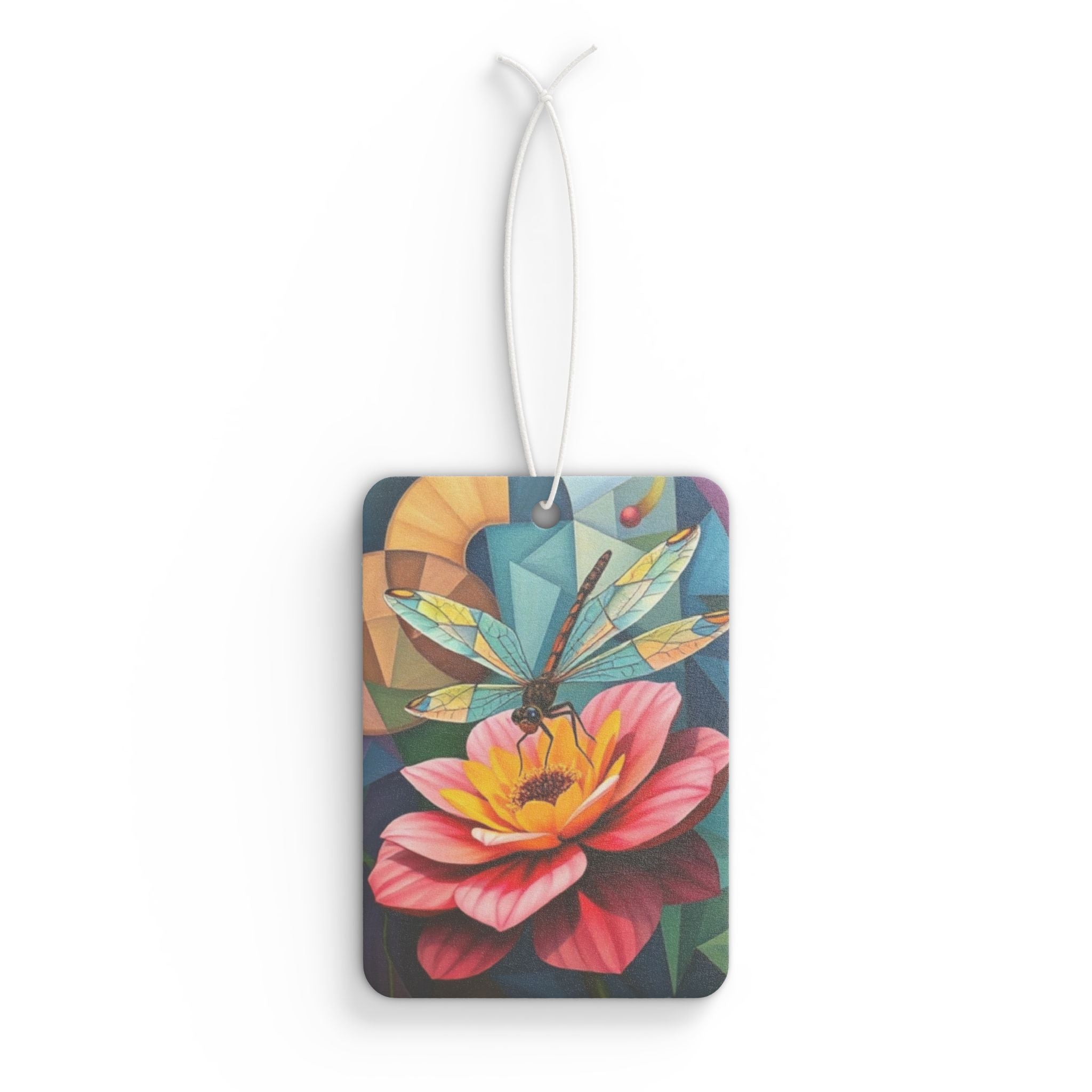 Dragonfly on a Flower Stained Glass Design - Car Air Freshener - Eclectic and Aromatic