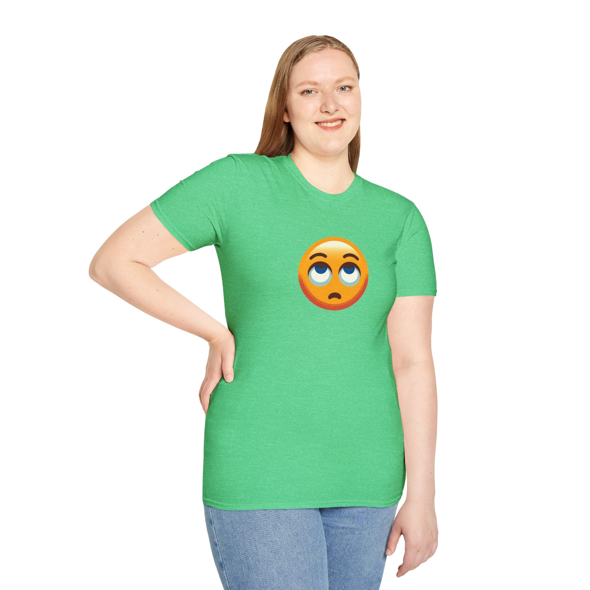 Unisex Softstyle T-Shirt with Eye Roll Emoji | Casual Graphic Tee for Everyday Humor