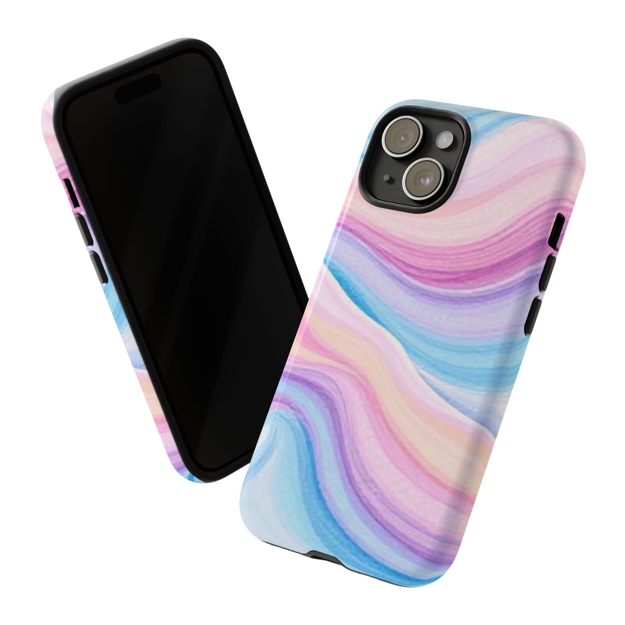Pastel Marble Tough Phone Case iPhone — Swirled Pink & Blue Protective Cover