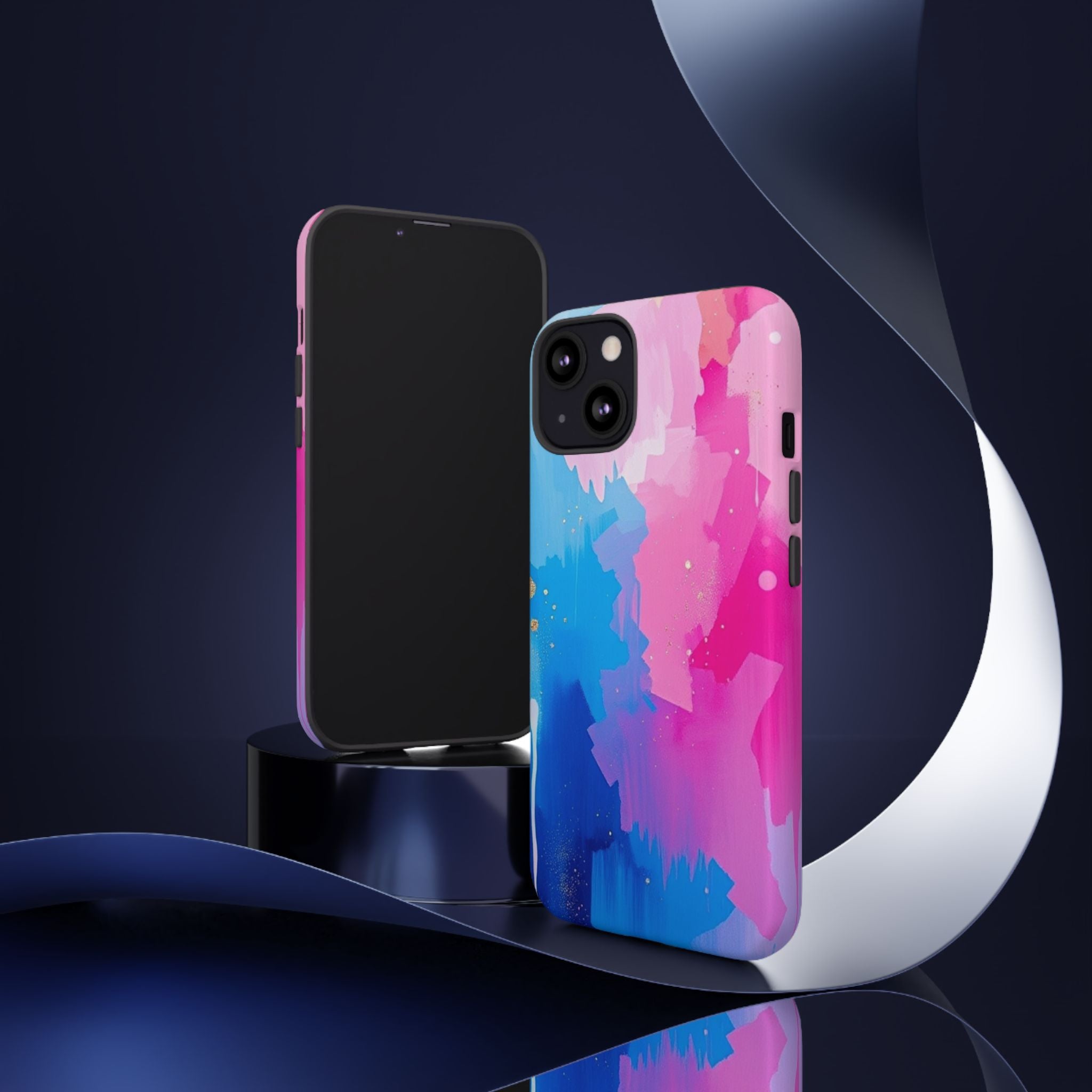 Android OR iPhone Compatible Cases - Pink and Blue Color Splash Design