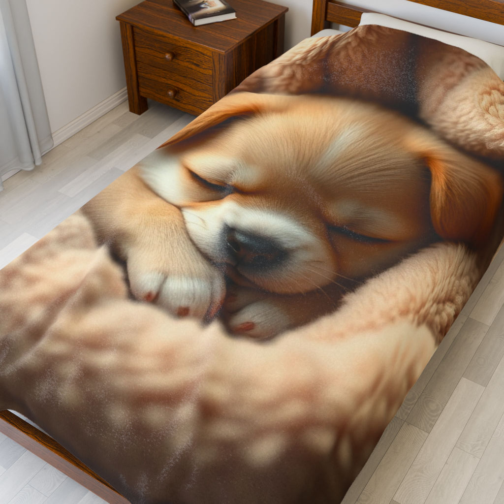 Cozy Pup Velveteen Plush Blanket – Adorable Dog Design for Comfort and Warmth