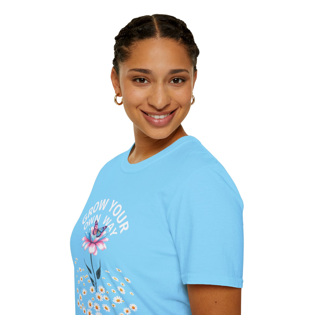Grow Your Own Way Trans Pride Unisex T-Shirt - Floral Design for Garden Lovers