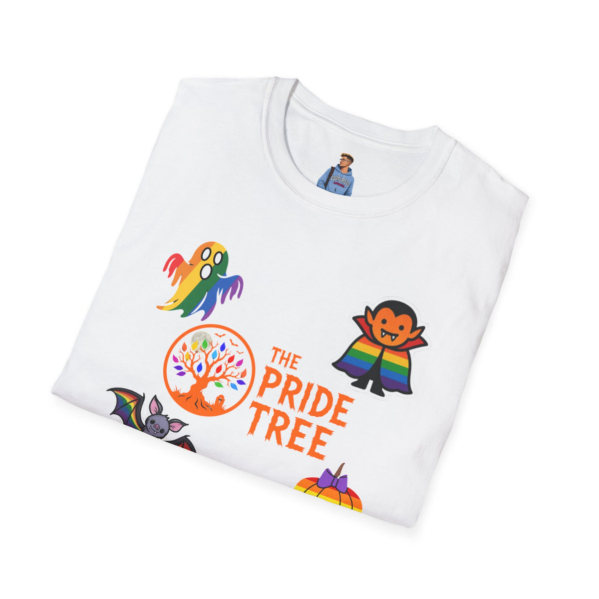 The Pride Tree Halloween T‑Shirt — Rainbow Ghosts, Pumpkins & Bat Graphic Tee