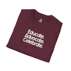 Educate. Advocate. Celebrate. Minimalist Pride T-Shirt - EqualiTees.Me