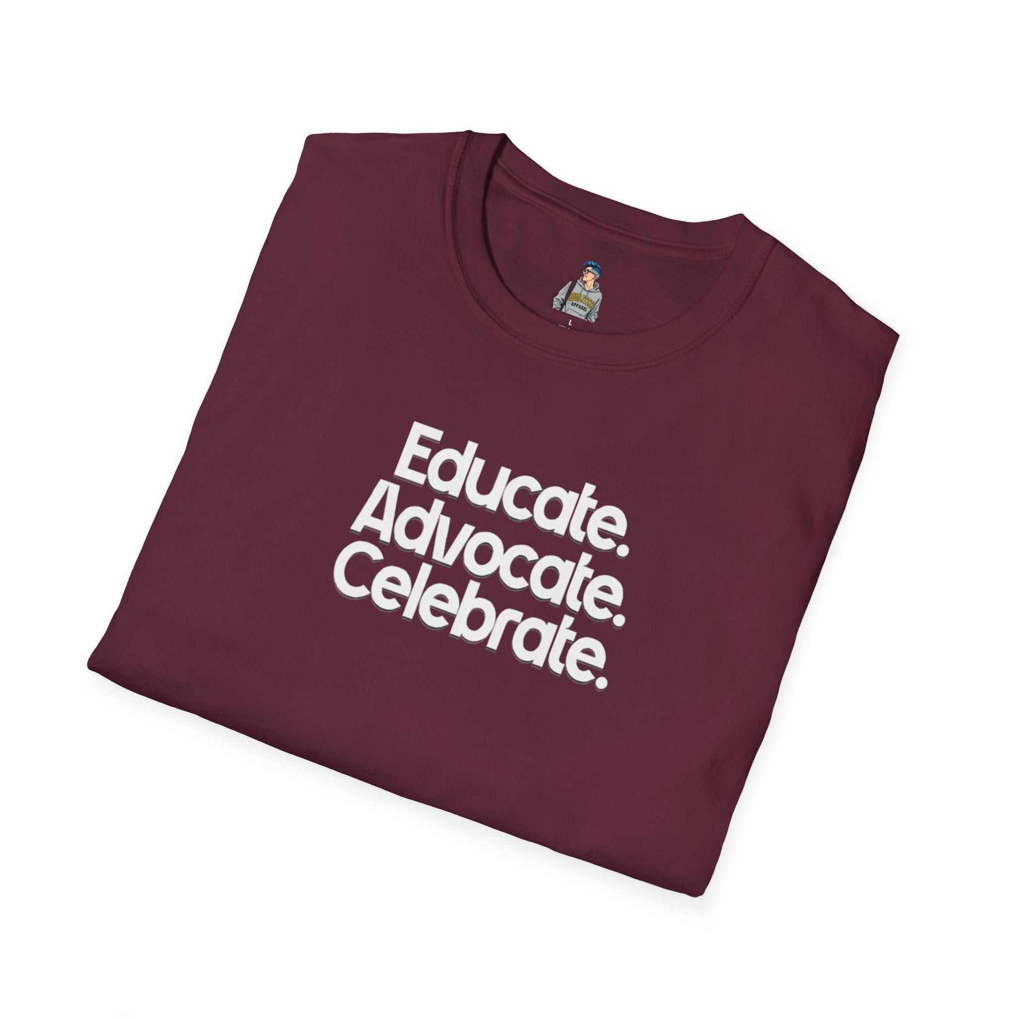 Educate. Advocate. Celebrate. Minimalist Pride T-Shirt - EqualiTees.Me