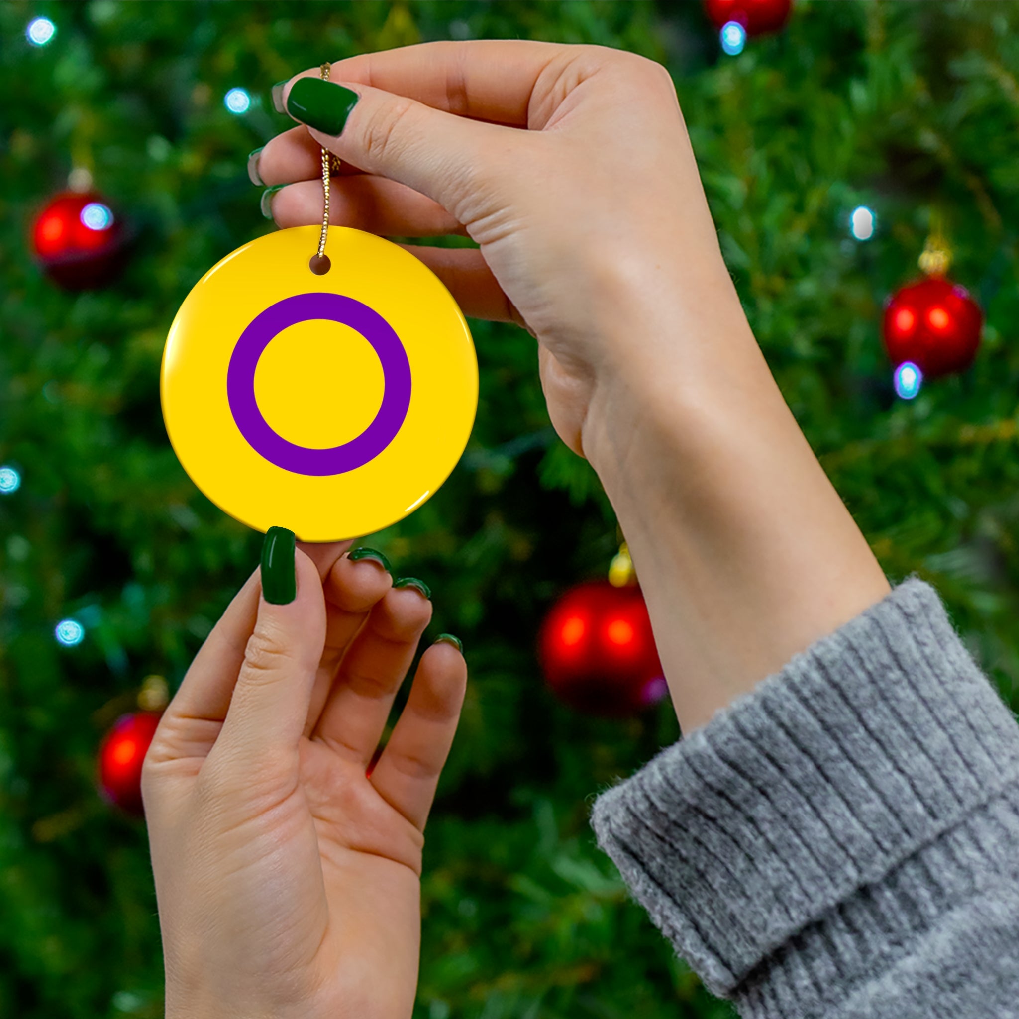 Intersex Pride- 4 Shapes Ceramic Ornaments - Fun and Festive Holiday Decor