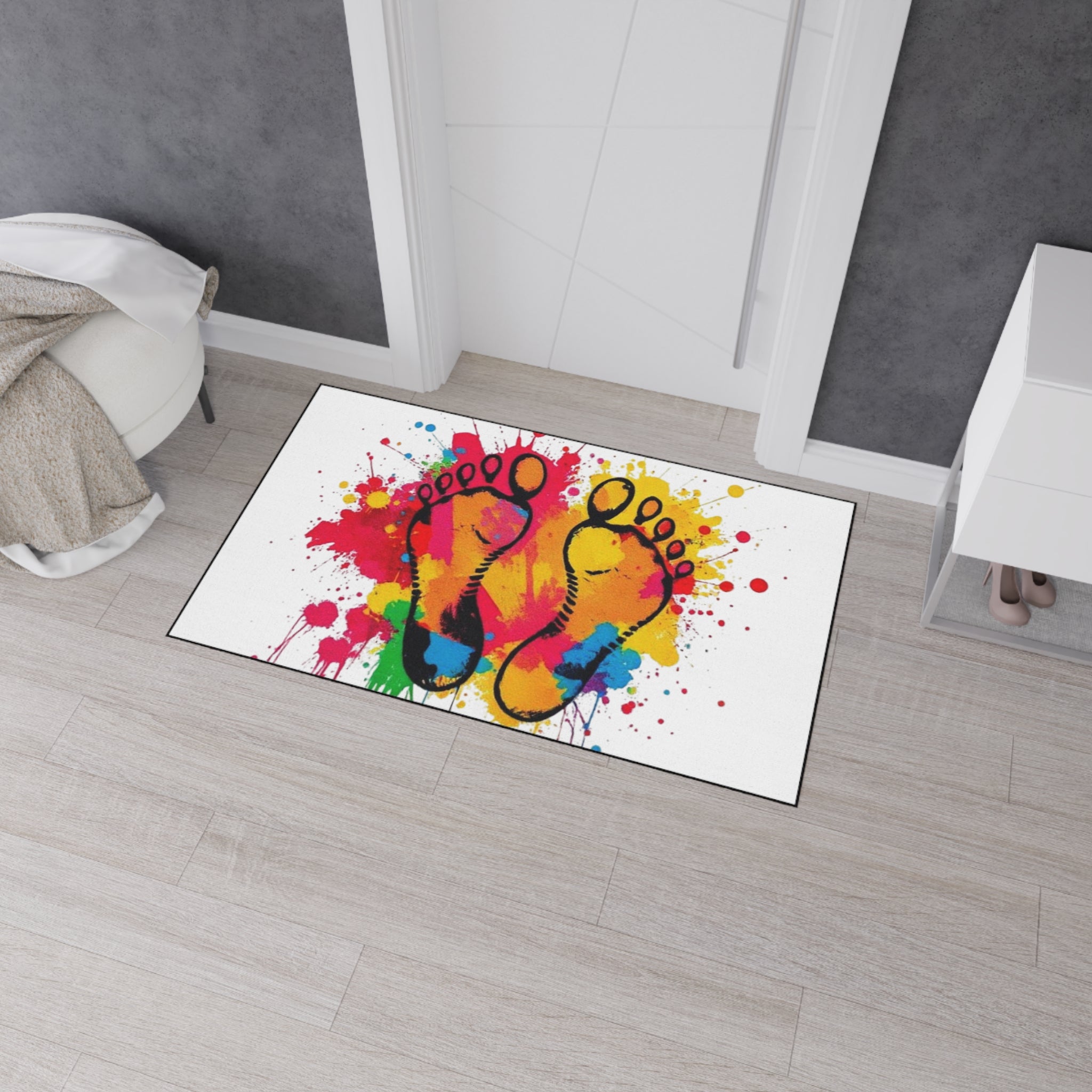 Vibrant Rainbow Footprints Heavy Duty Floor Mat - Artistic Home Decor