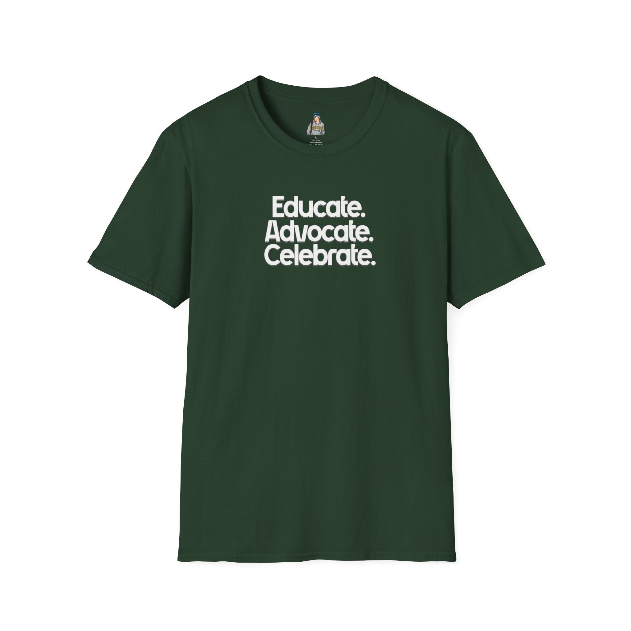 Educate. Advocate. Celebrate. Minimalist Pride T-Shirt