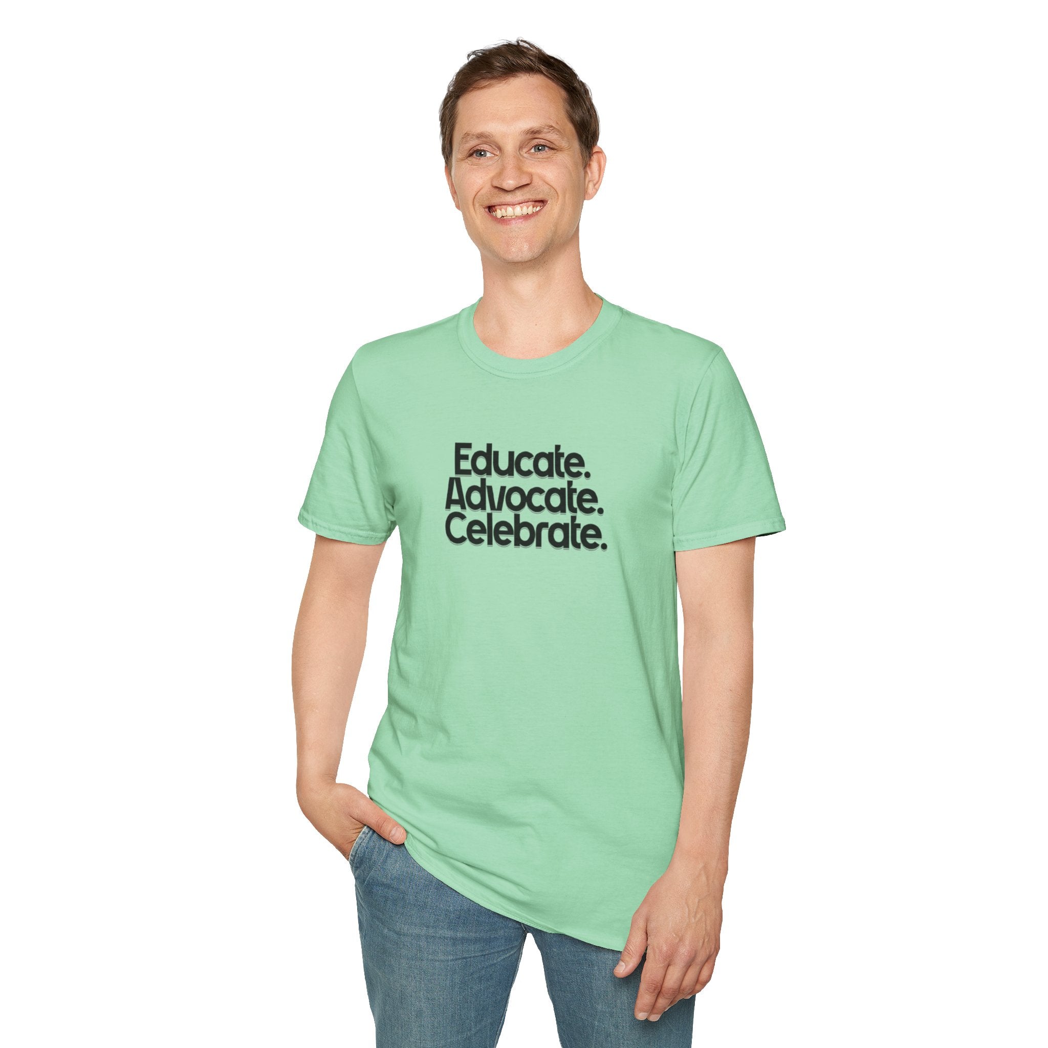 Teacher Advocate T-Shirt - Subtle Pride Educate Advocate Celebrate Design - EqualiTees.Me