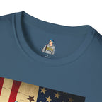 Make America Think Again Unisex Softstyle T-Shirt - Vintage Flag Design