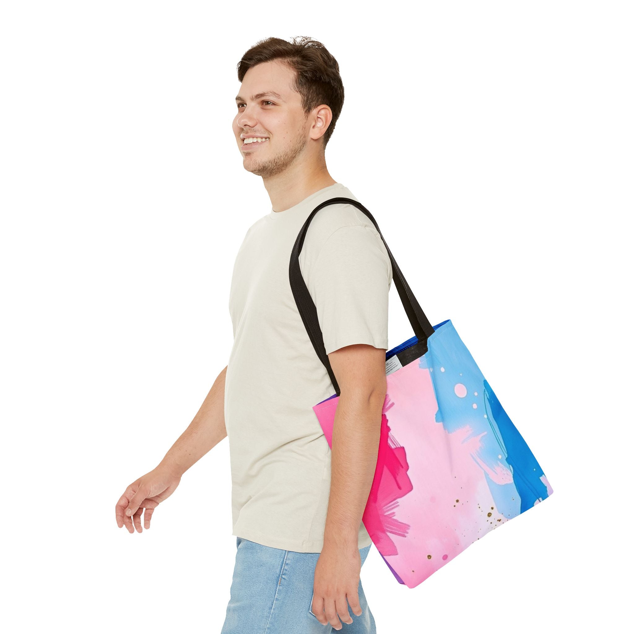 Pink, White and Blue Watercolor on Canvas Design - Tote Bag