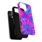 Tie-Dye Floral Phone Case for iPhone — Pink & Blue Retro Protective Tough Case