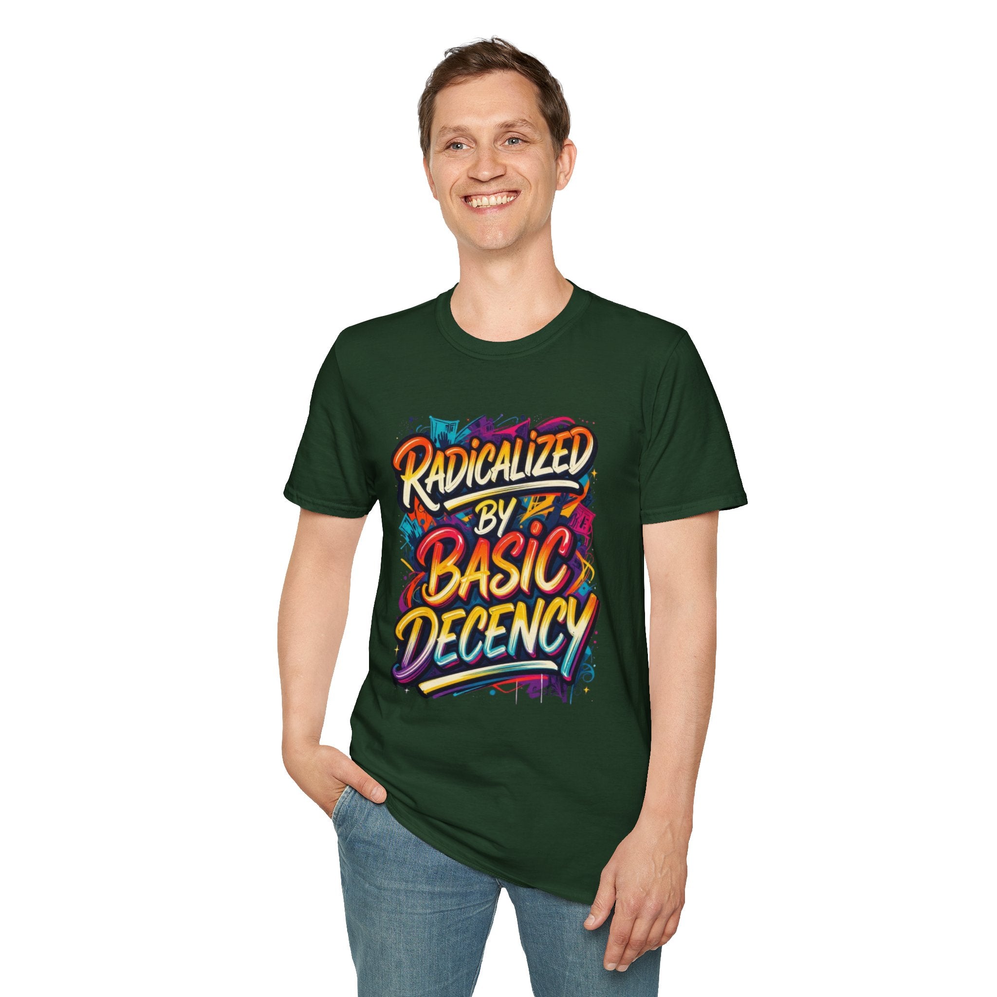 Radicalized by Basic Decency T-Shirt Colorful Graffiti Typography