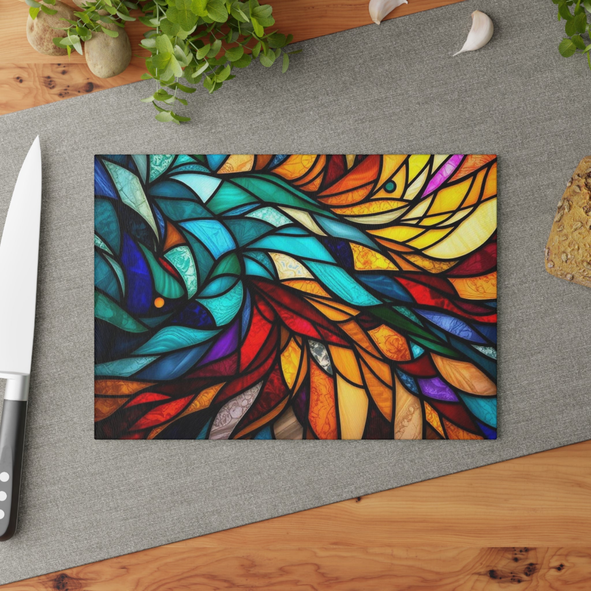 Vibrant Stained Glass Cutting Board - Artistic Kitchen Decor