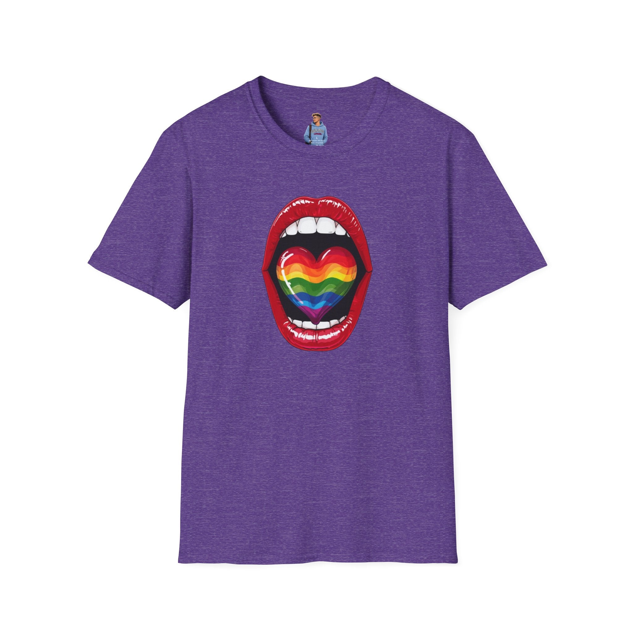 Pride Love Unisex Softstyle T-Shirt | LGBTQ+ Rainbow Heart Design