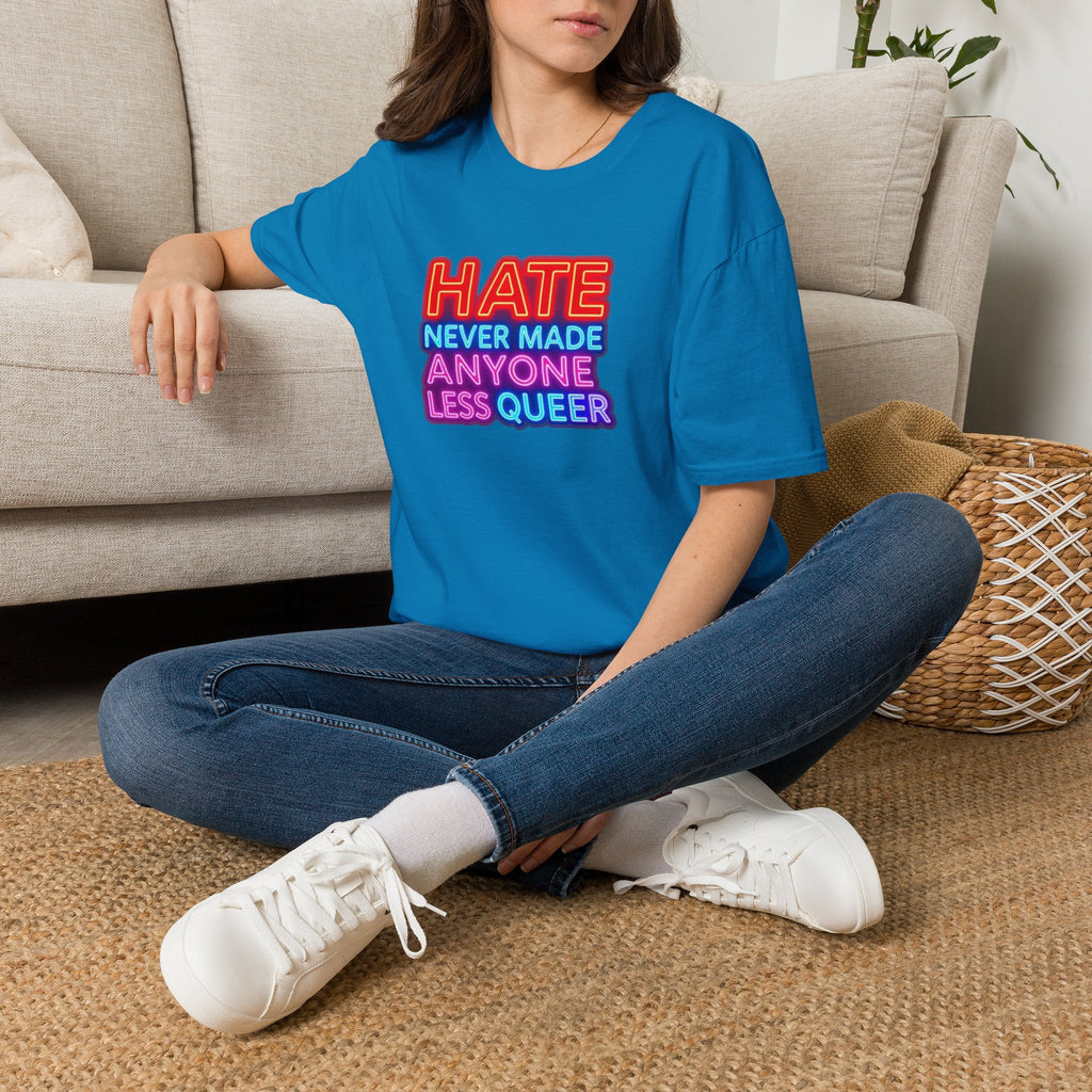 LGBTQ+ Pride Unisex T-Shirt - "Hate Never Made Anyone Less Queer" & "We All Belong" Design