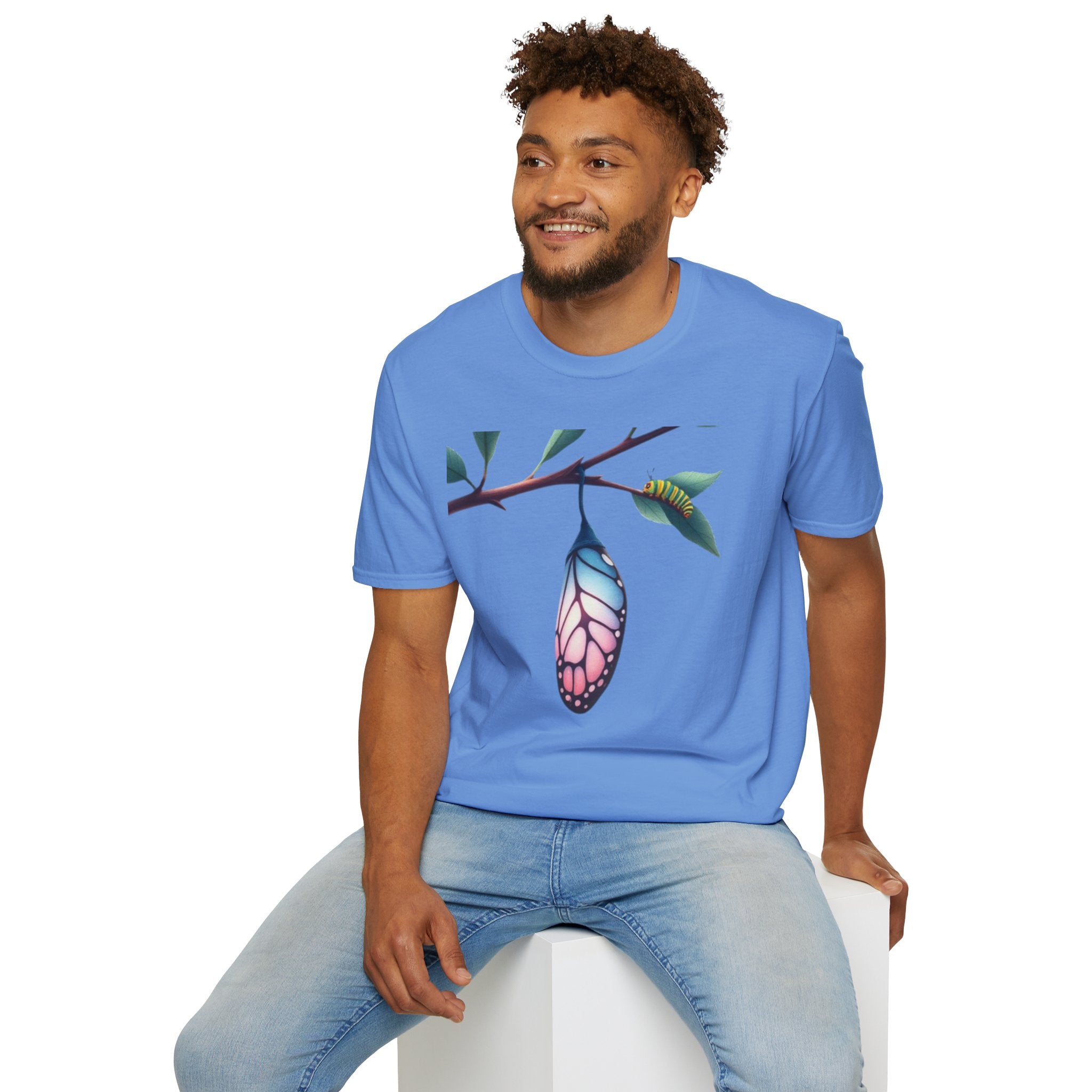 Trans Caterpillar to Butterfly Transformation T-Shirt, Unisex Graphic T-Shirt