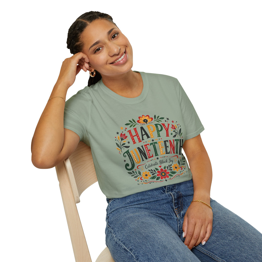Juneteenth T-Shirt — "Happy Juneteenth" Floral Celebration Tee