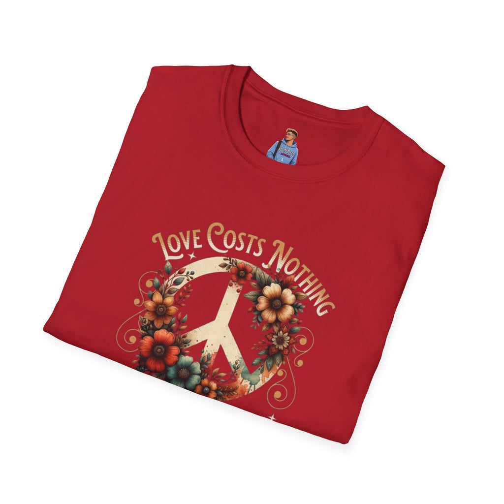 Unisex Softstyle T-Shirt - Love Costs Nothing, Give It Away Floral Peace Design