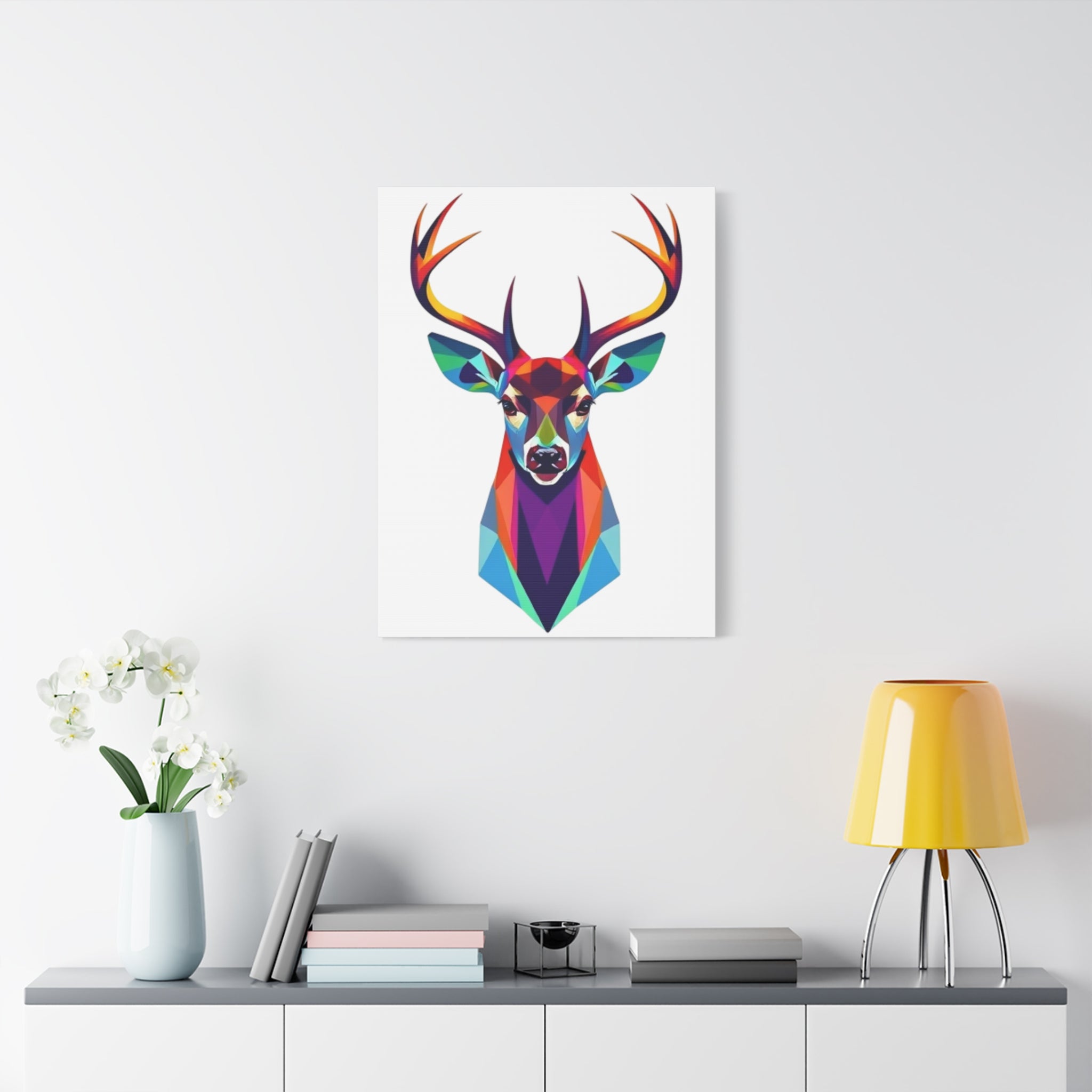 Vibrant Stag Canvas Wall Art - Colorful Geometric Deer Decor