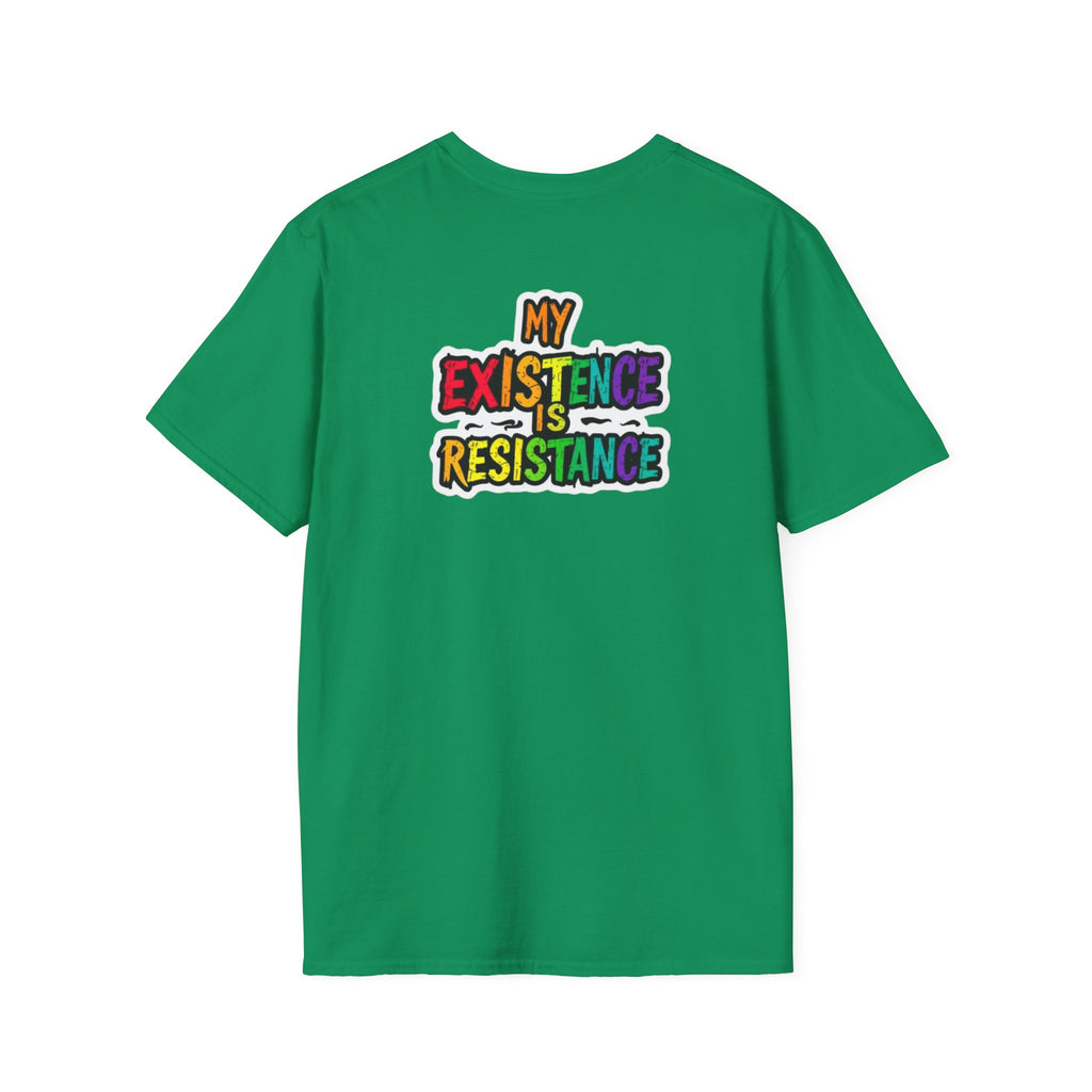 Unisex Softstyle T-Shirt - Pride Heart Design with 'Existence is Resistance'