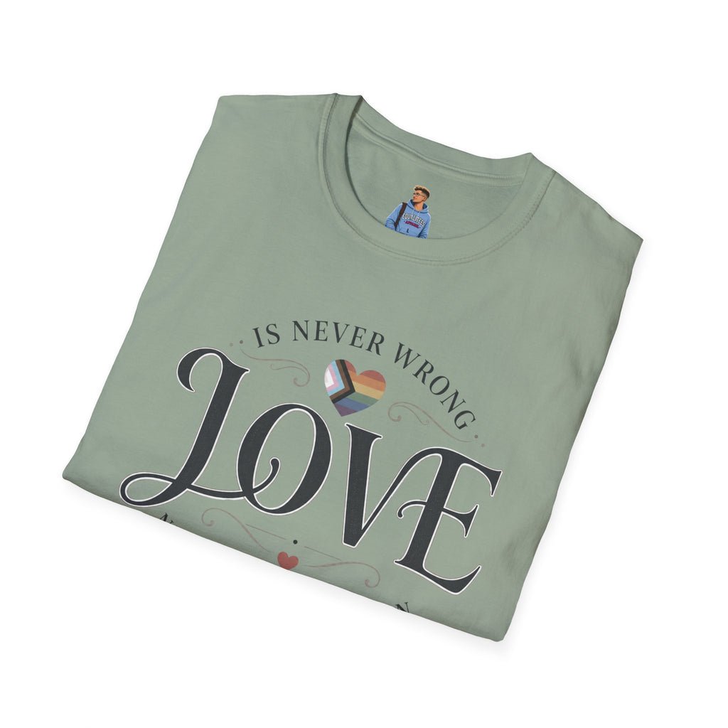 Love Is Never Wrong T-Shirt — LGBTQ+ Pride Heart Tee
