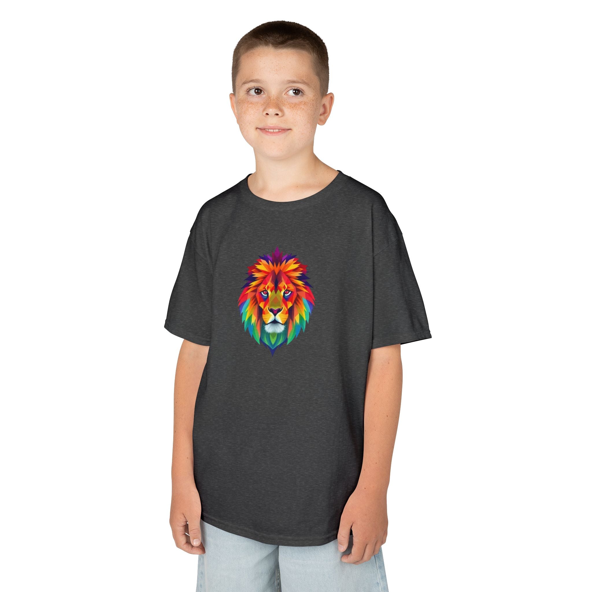 Colorful Fractal Lion Kids Heavy Cotton Tee