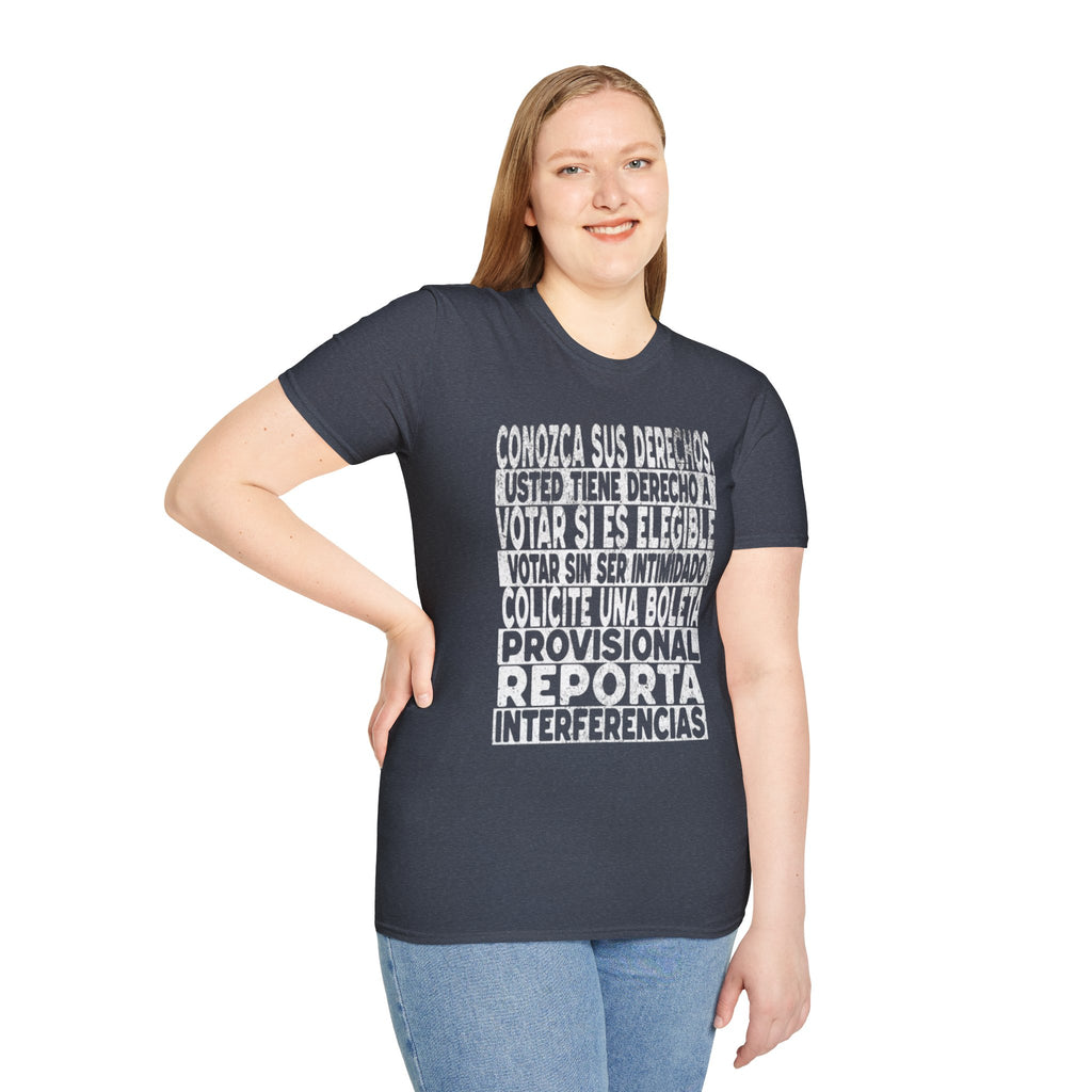 Voting Rights T-Shirt — Spanish "CONOZCA SUS DERECHOS"