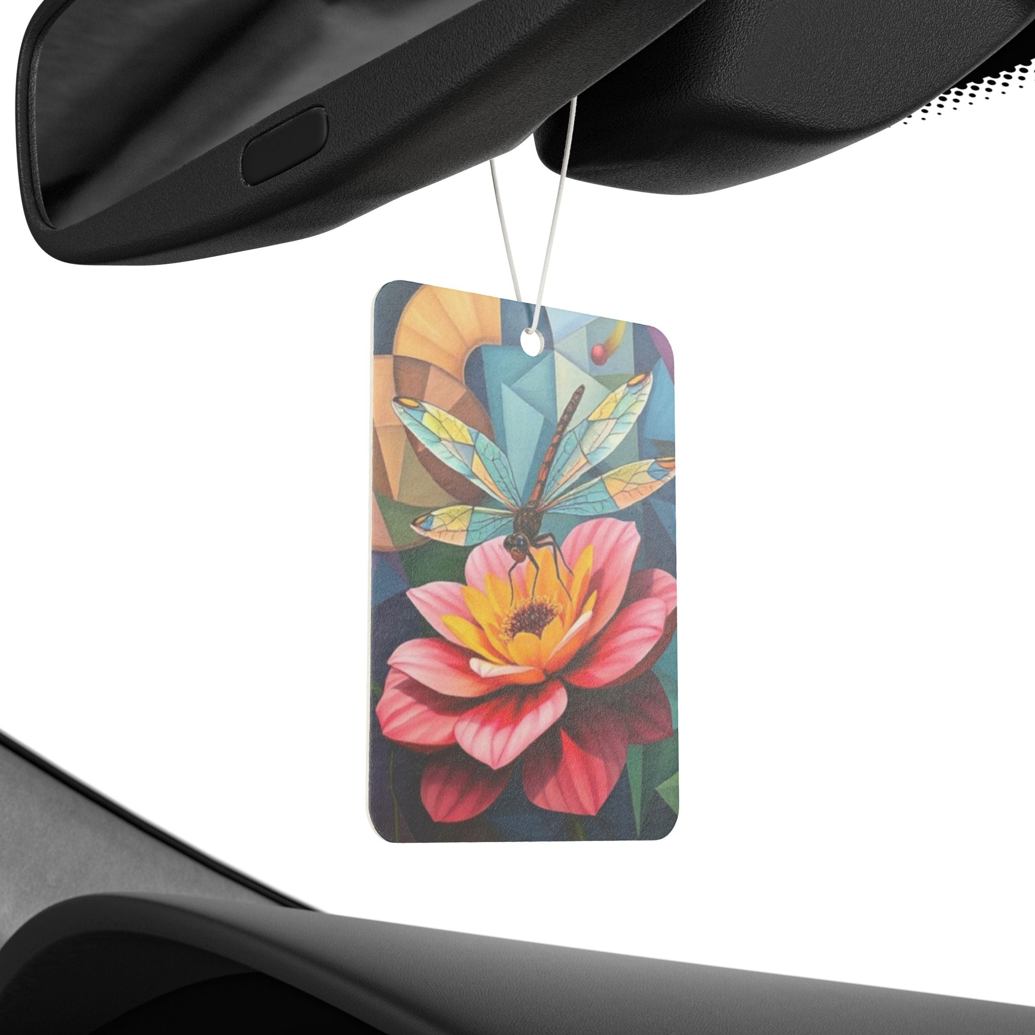 Dragonfly on a Flower Stained Glass Design - Car Air Freshener - Eclectic and Aromatic