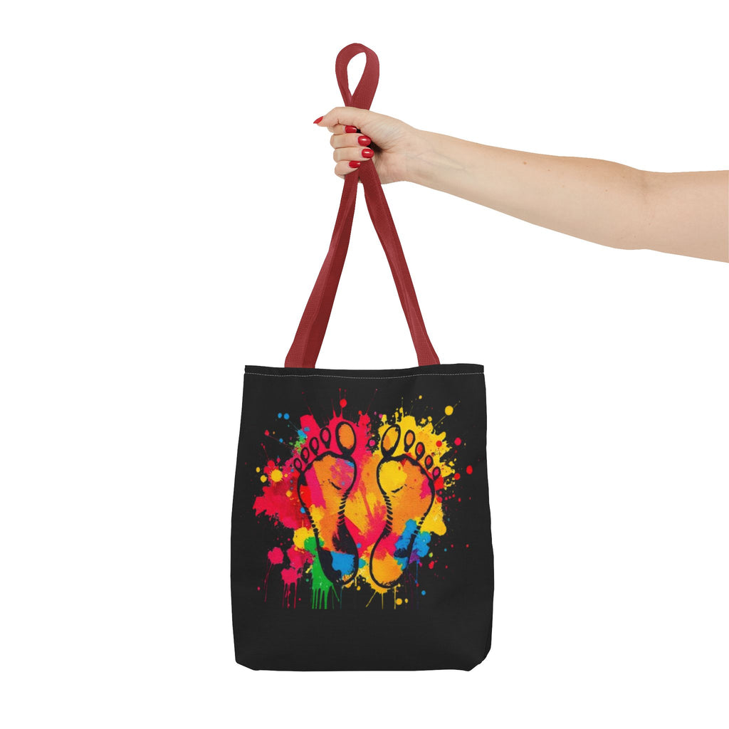 Rainbow Paint Splatter Footprints Tote Bag