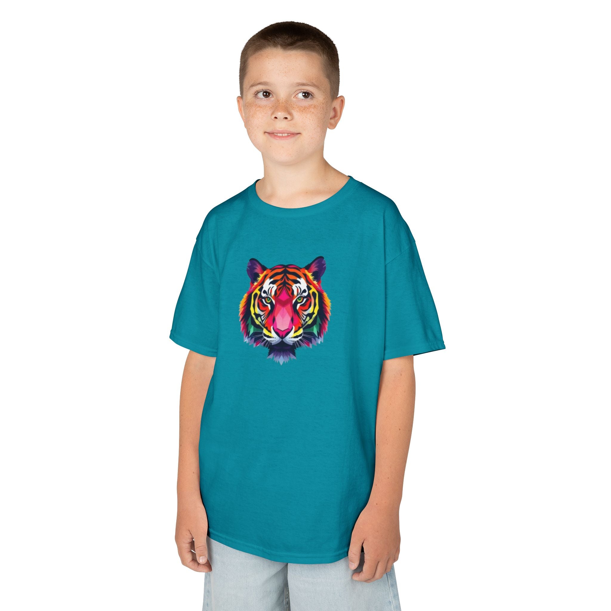 Colorful Fractal Tiger Kids Heavy Cotton Tee