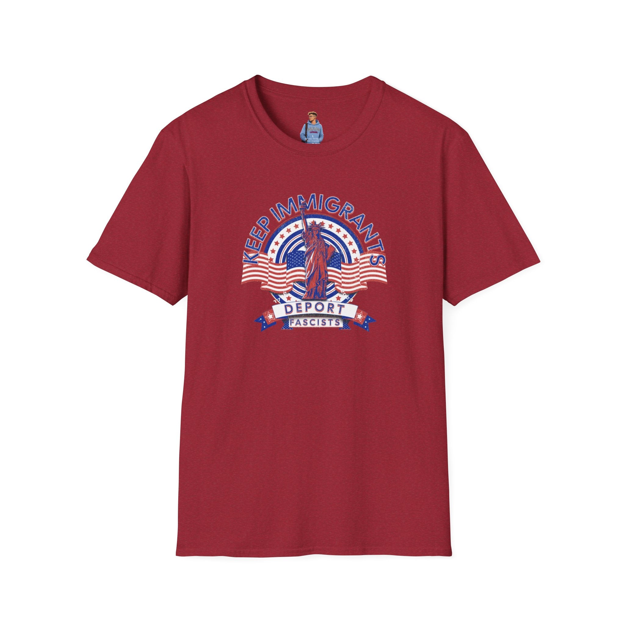 American Patriot - Keep Immigrants Deport Fascists Unisex T-Shirt - Celebrate Freedom & Diversity