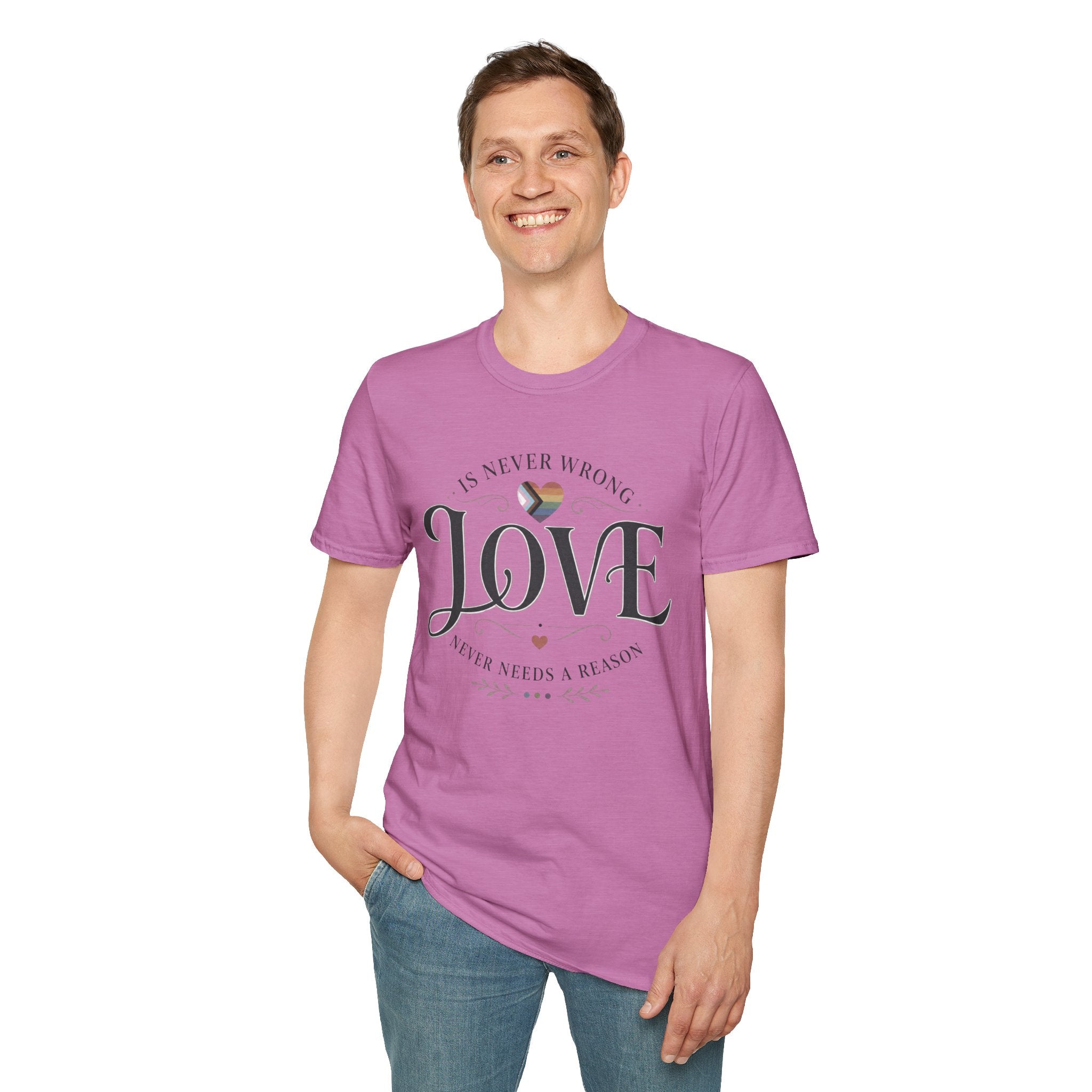 Love Is Never Wrong T-Shirt — LGBTQ+ Pride Heart Tee