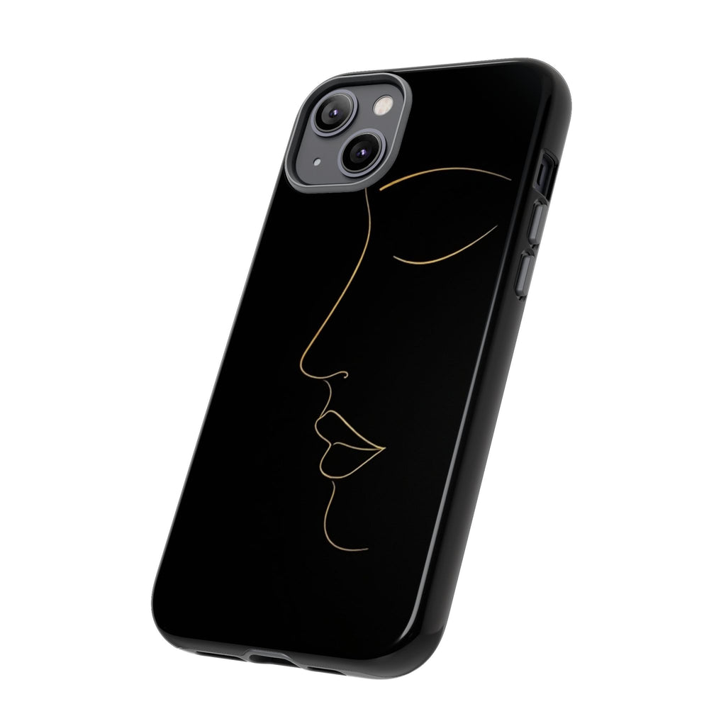 Android OR iPhone Compatible Cases - Gold Line Face Design - Unique Tough Cases
