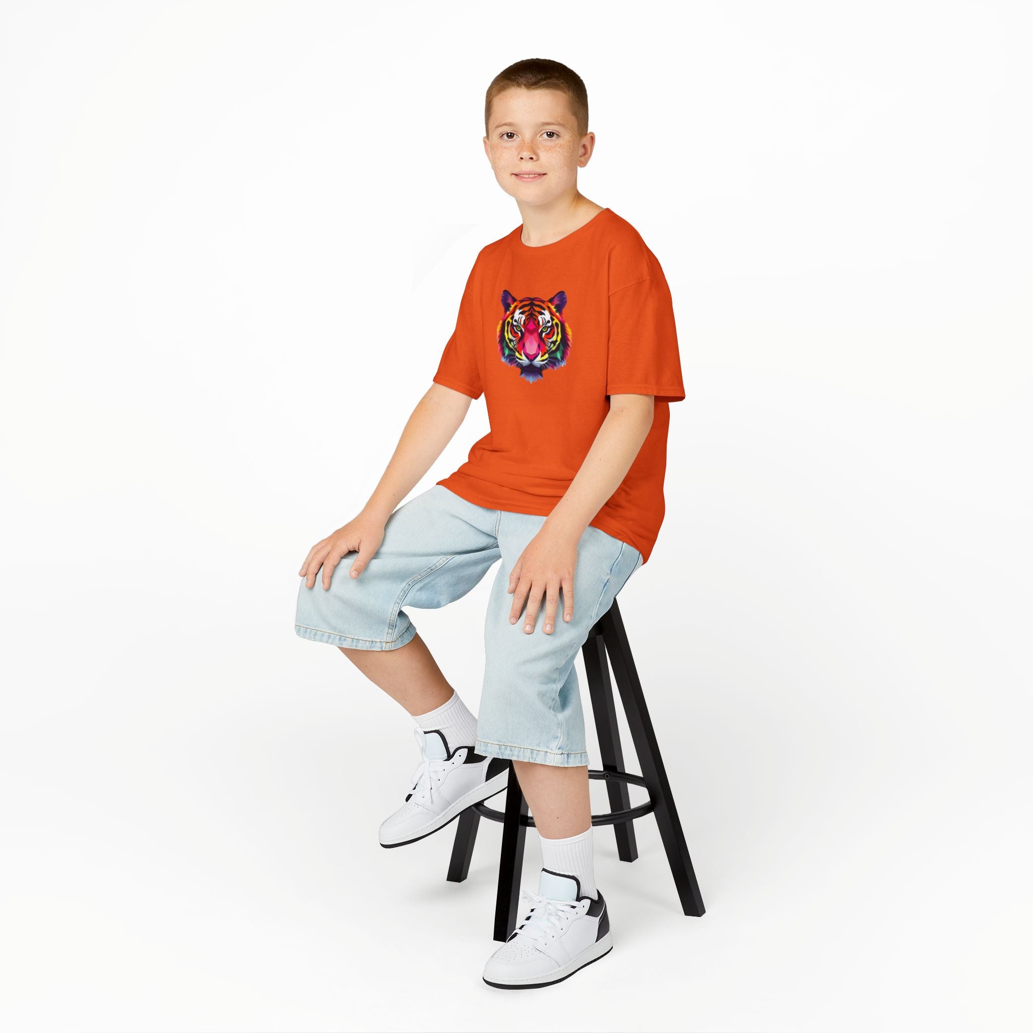 Colorful Fractal Tiger Kids Heavy Cotton Tee
