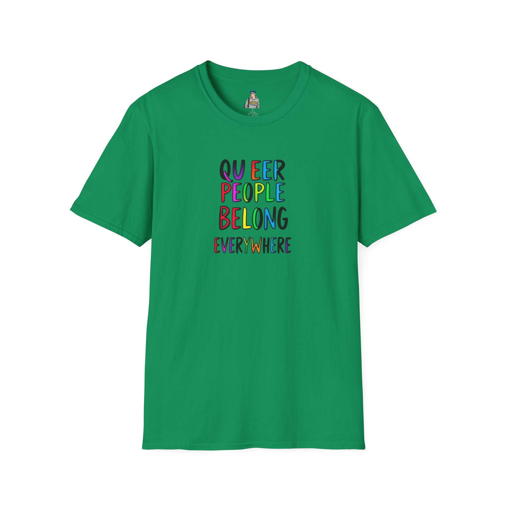 Queer Pride Unisex Softstyle T-Shirt - "Queer People Belong Everywhere"