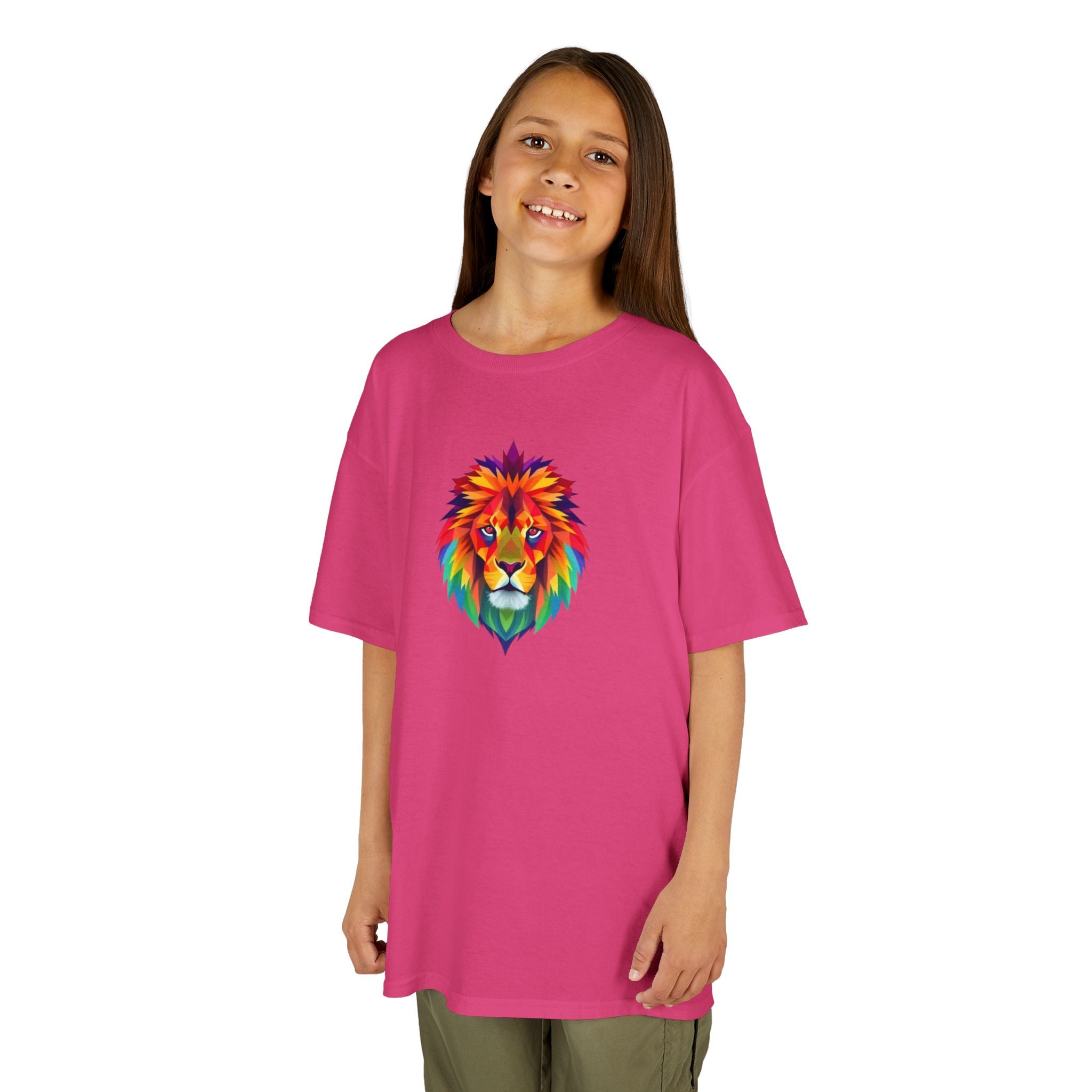 Colorful Fractal Lion Kids Heavy Cotton Tee