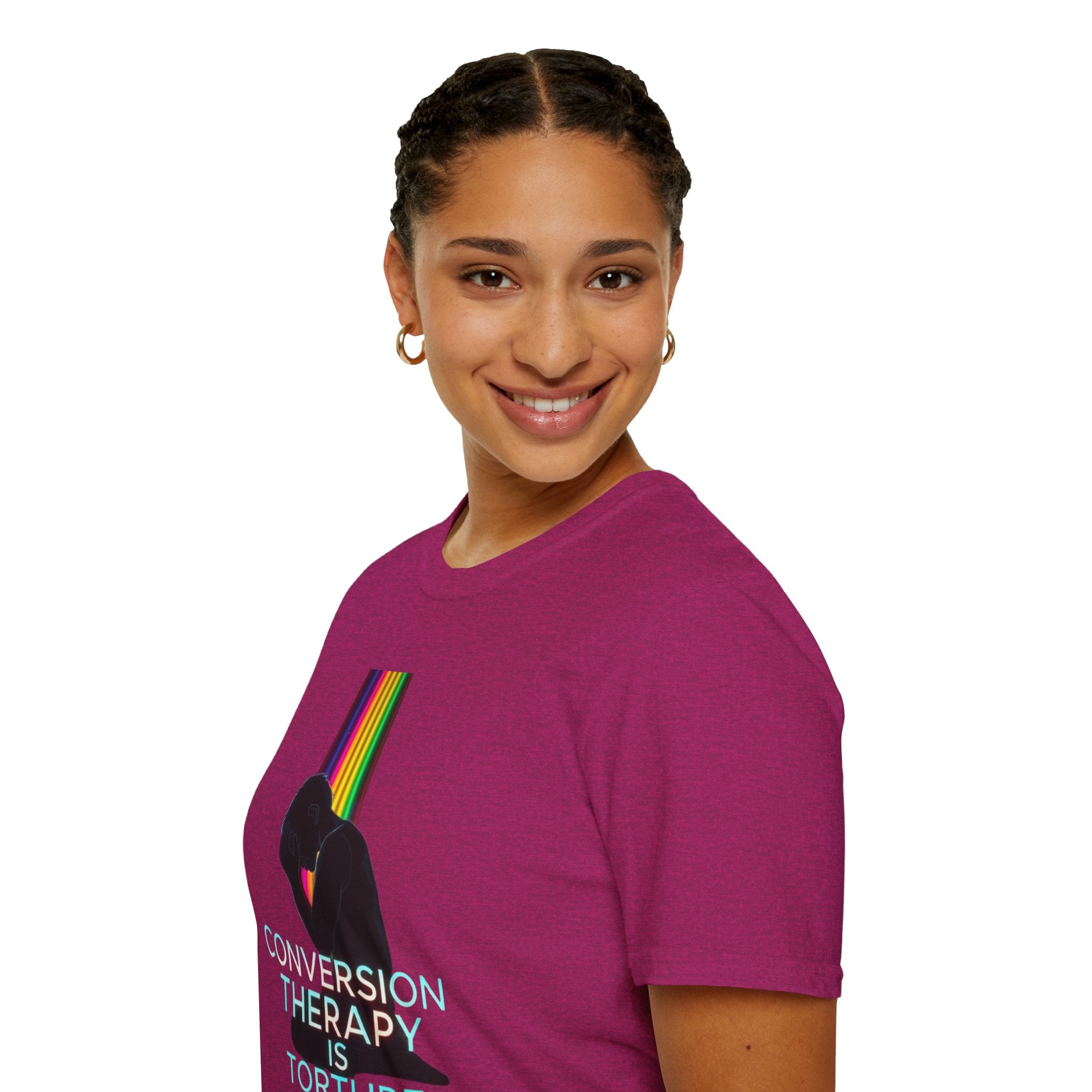 Unisex Softstyle T-Shirt - LGBTQ+ Empowerment T-Shirt: Conversion Therapy is Torture & We All Belong