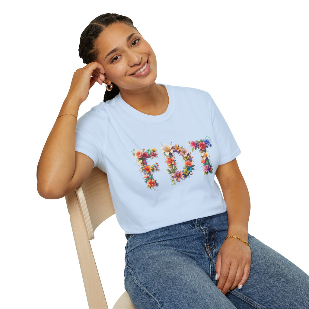 FDT Floral Letter Tee — Bold Floral Typography T-Shirt
