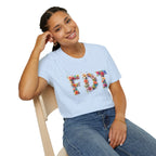 FDT Floral Letter Tee — Bold Floral Typography T-Shirt