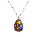 Stained Glass Oval Necklace — Colorful Geometric Teardrop Pendant