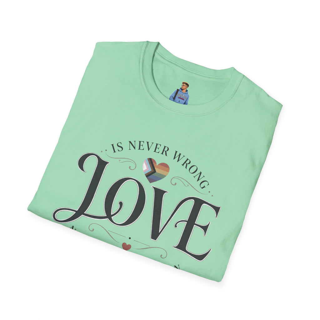 Love Is Never Wrong T-Shirt — LGBTQ+ Pride Heart Tee