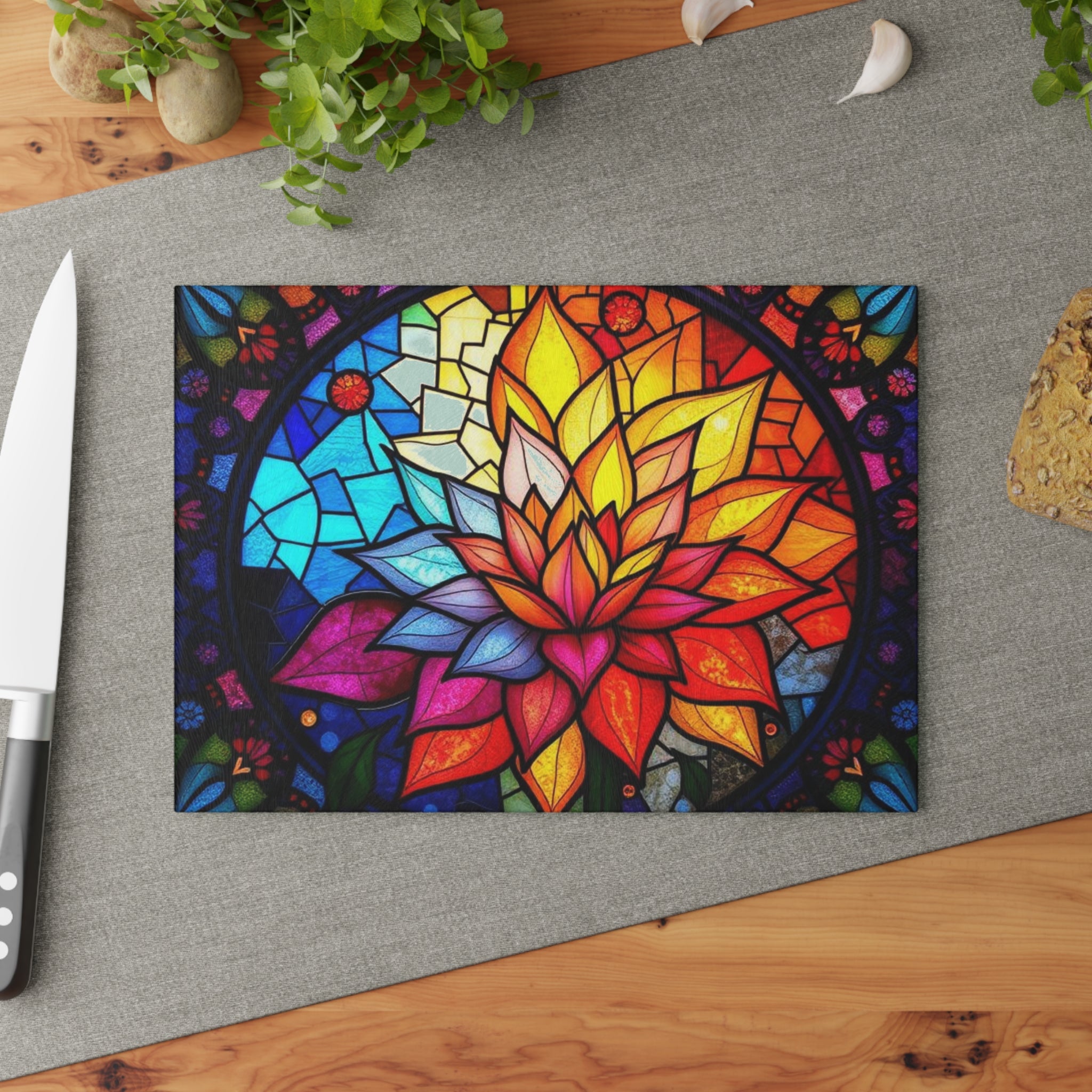 Stained Glass Floral Cutting Board - Colorful Kitchen Decor for Home Chefs