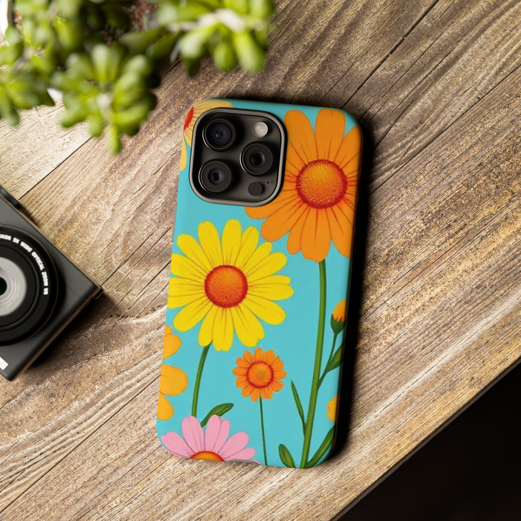 Floral Tough Phone Case for iPhone — Bright Daisy Garden Protective Cover