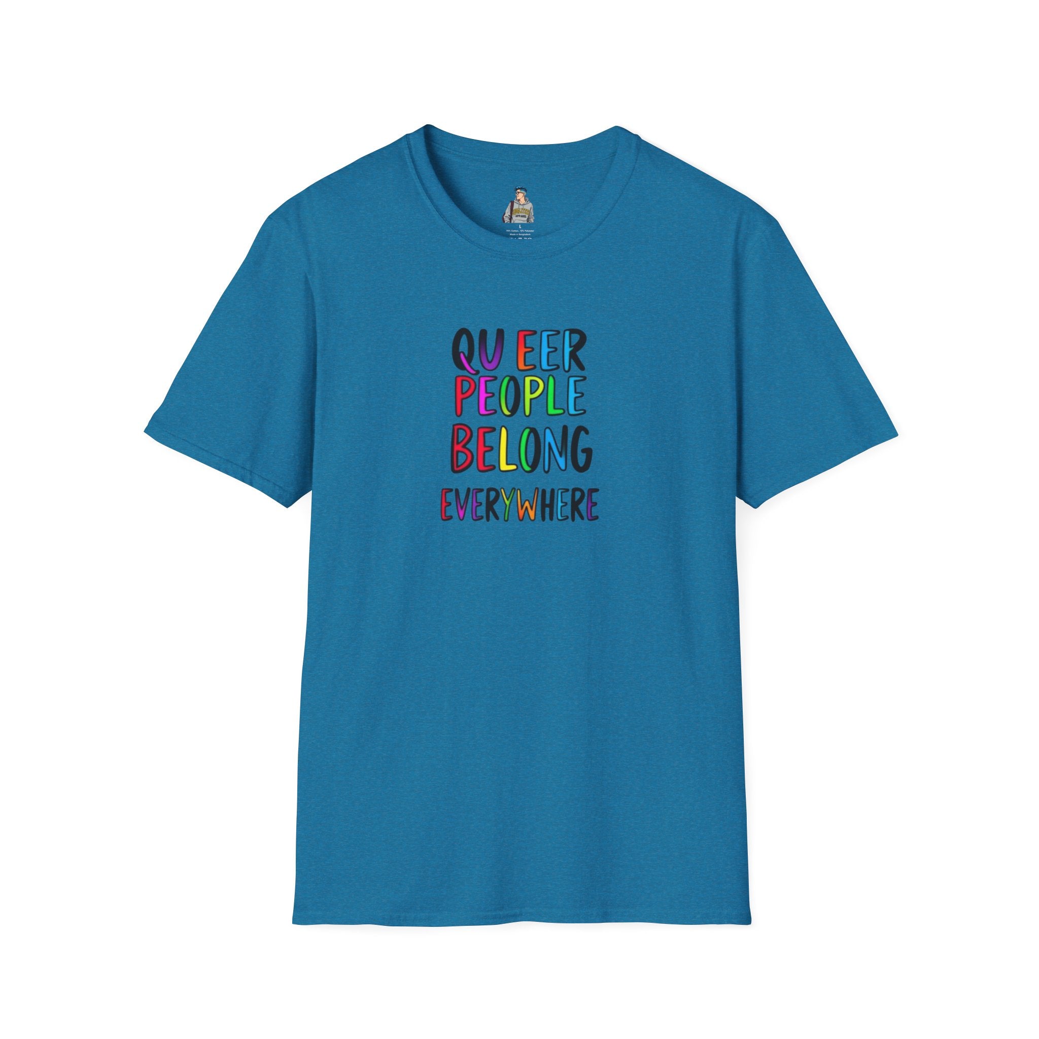 Queer Pride Unisex Softstyle T-Shirt - "Queer People Belong Everywhere"