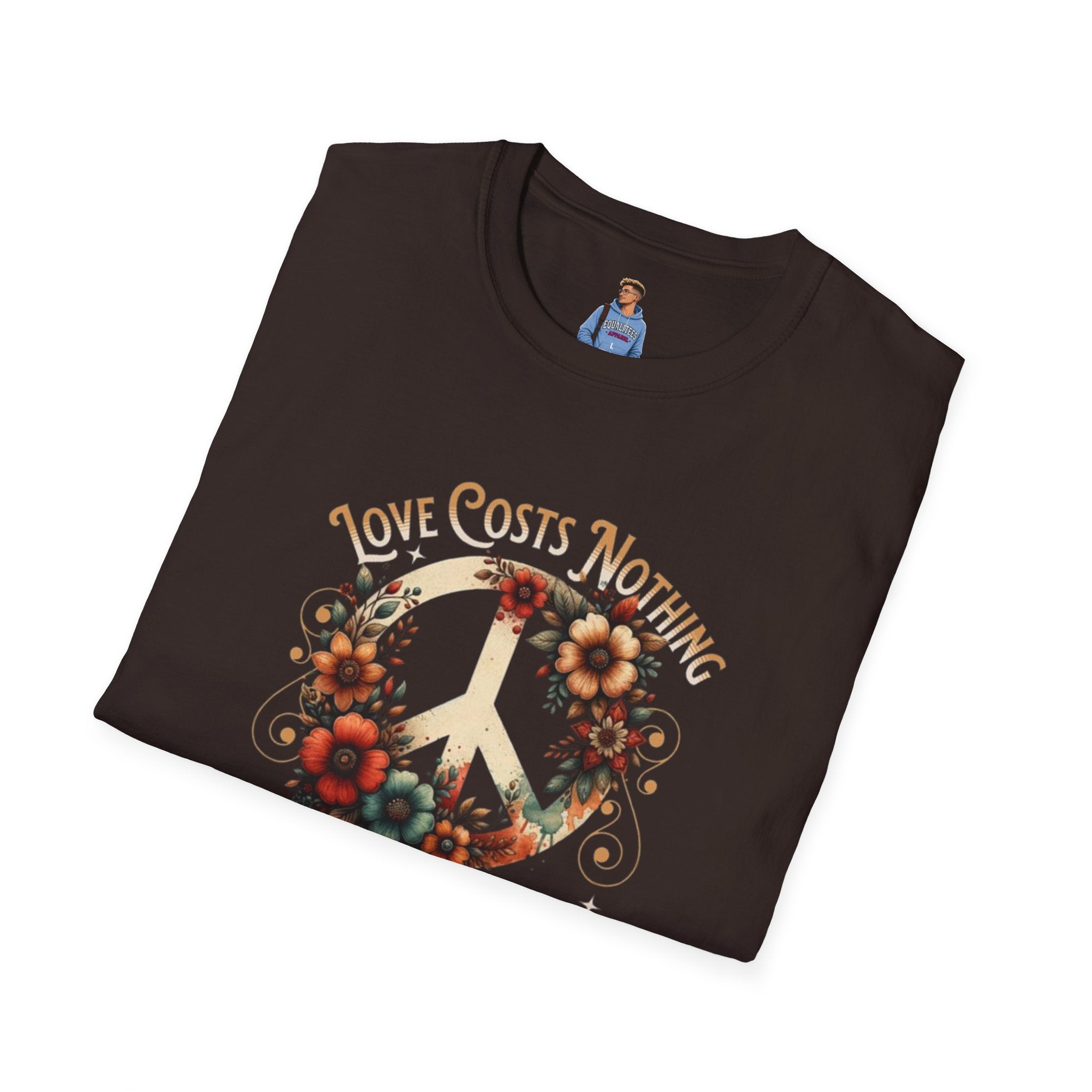 Unisex Softstyle T-Shirt - Love Costs Nothing, Give It Away Floral Peace Design