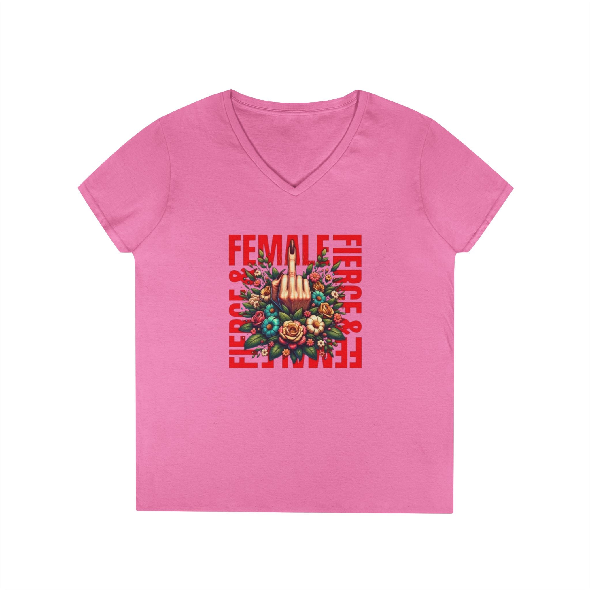 Fierce & Female V-Neck T-Shirt - Empowering Floral Tee for Women