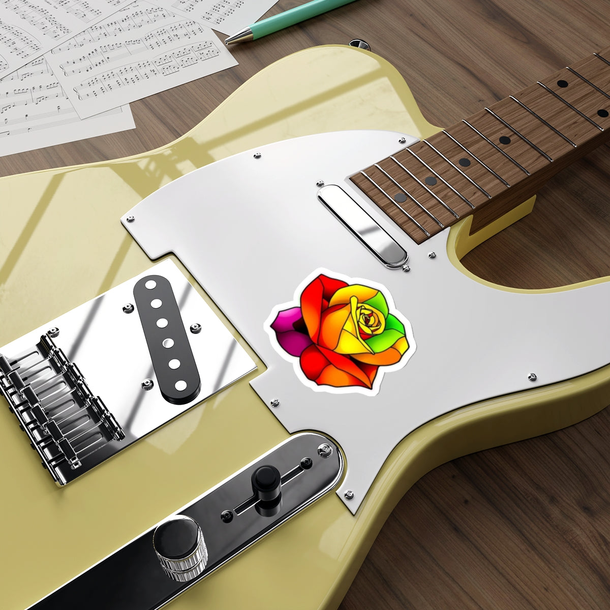 Die-Cut Stickers - Rose - Rainbow Stained Glass Design